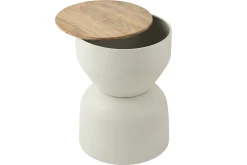 Table d'appoint ronde design avec rangement en métal grège et bois manguier massif D30 cm YOYO
