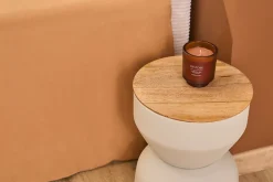 Table d'appoint ronde design avec rangement en métal grège et bois manguier massif D30 cm YOYO