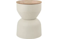 Table d'appoint ronde design avec rangement en métal grège et bois manguier massif D30 cm YOYO