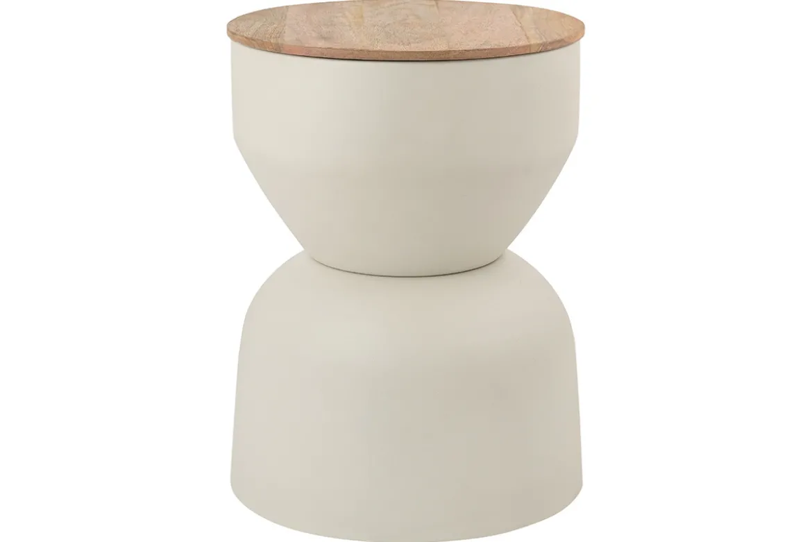 Table d'appoint ronde design avec rangement en métal grège et bois manguier massif D30 cm YOYO