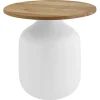 Table d'appoint ronde design blanche et bois manguier massif H49 cm VERONA