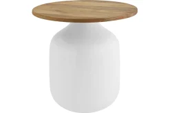 Table d'appoint ronde design blanche et bois manguier massif H49 cm VERONA
