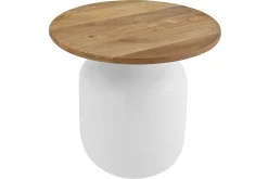Table d'appoint ronde design blanche et bois manguier massif H49 cm VERONA