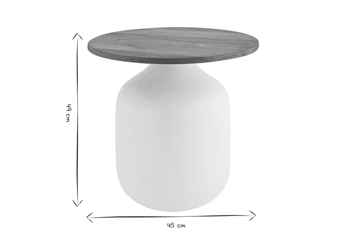 Table d'appoint ronde design blanche et bois manguier massif H49 cm VERONA