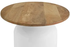 Table d'appoint ronde design blanche et bois manguier massif H49 cm VERONA