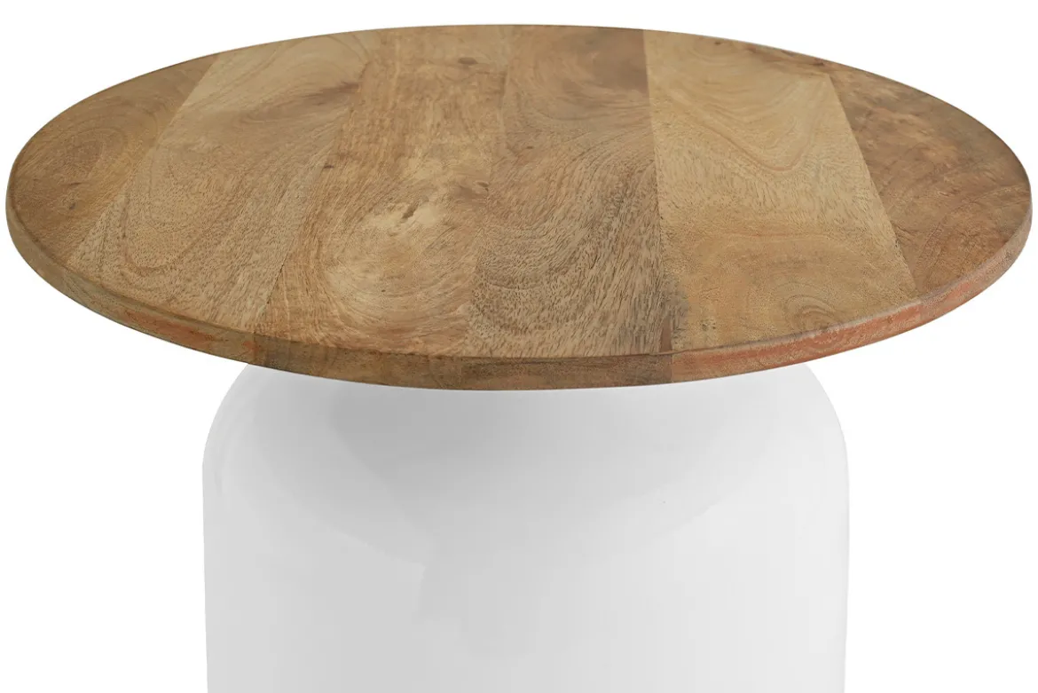 Table d'appoint ronde design blanche et bois manguier massif H49 cm VERONA