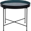 Table d'apppoint ronde avec plateau réversible bleu canard / noir D51 cm SATEEN