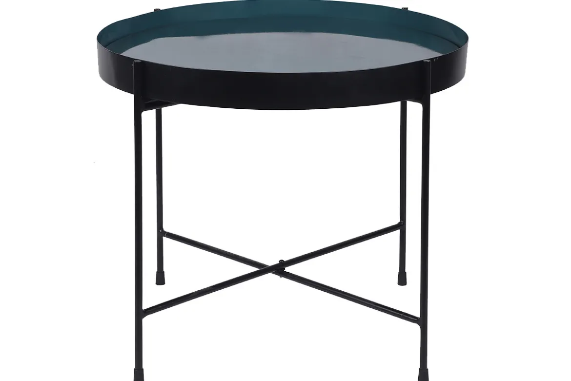 Table d'apppoint ronde avec plateau réversible bleu canard / noir D51 cm SATEEN