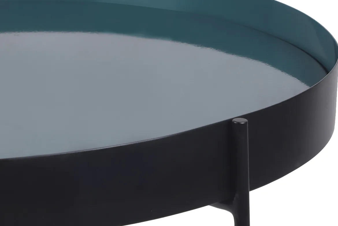 Table d'apppoint ronde avec plateau réversible bleu canard / noir D51 cm SATEEN