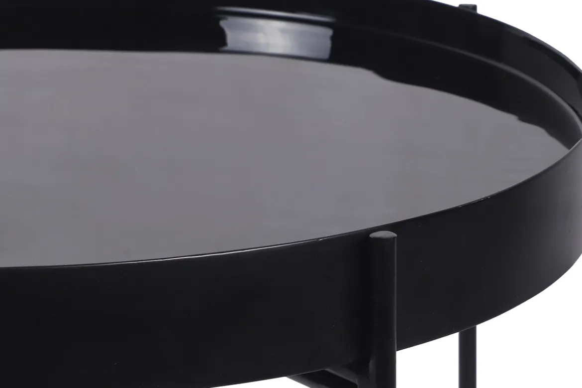 Table d'apppoint ronde avec plateau réversible bleu canard / noir D51 cm SATEEN