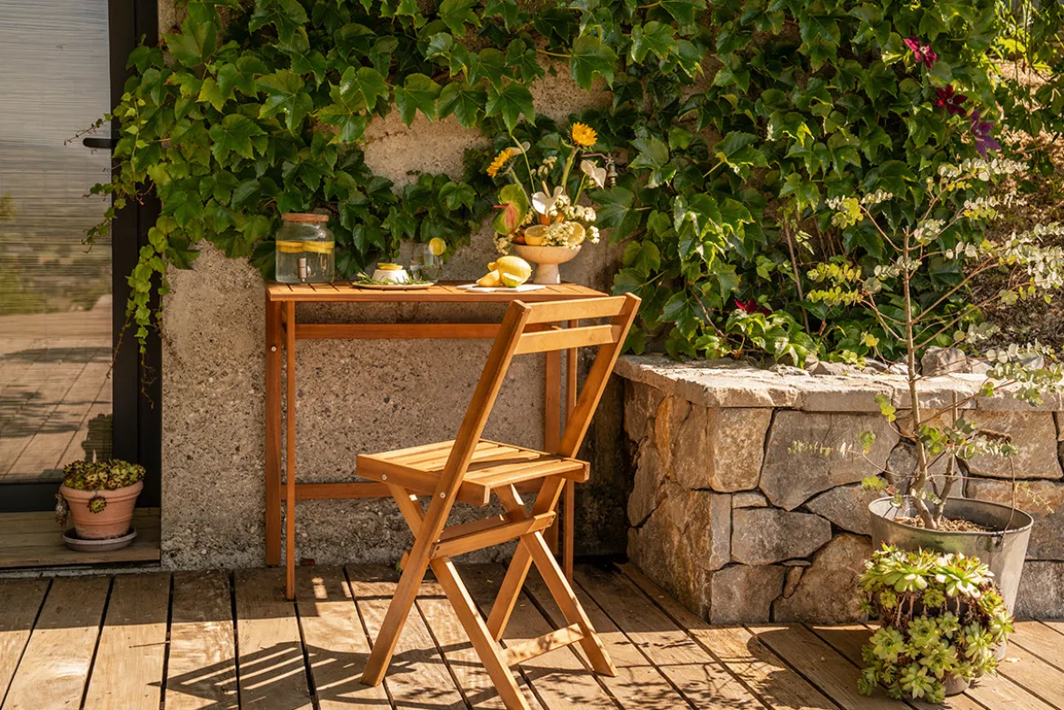 Table de balcon pliante en bois massif L80 cm CARMEN