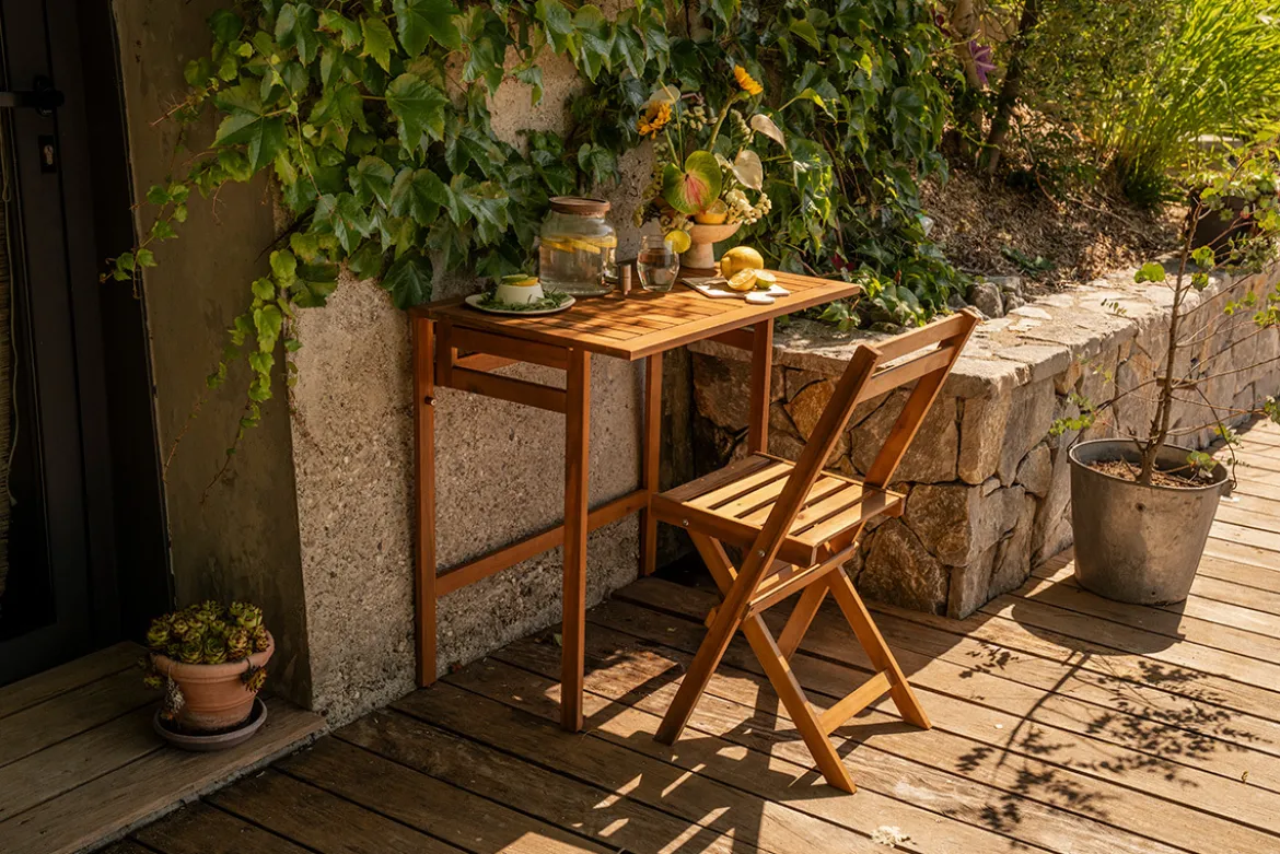Table de balcon pliante en bois massif L80 cm CARMEN