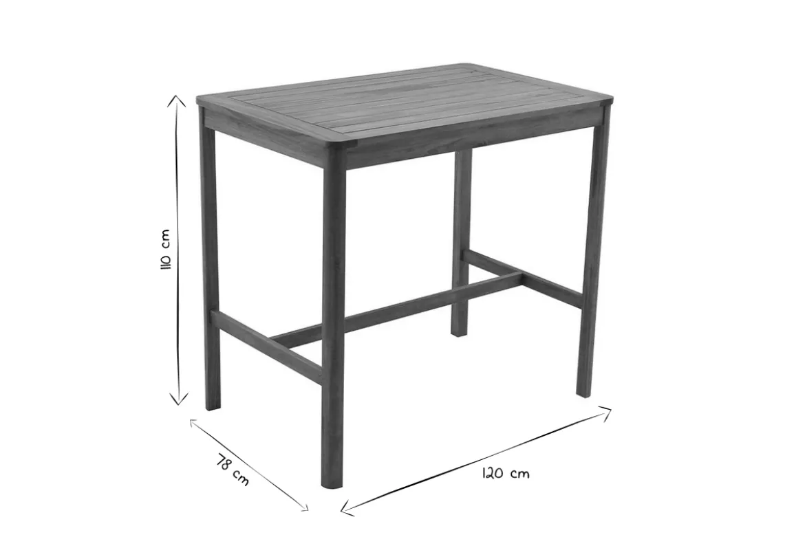 Table de bar de jardin rectangulaire en bois massif L120 cm AKIS