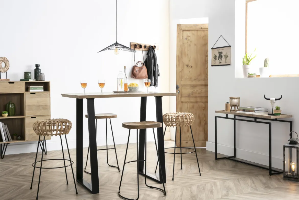 Table de bar en bois manguier massif et métal noir L120 cm VIJAY