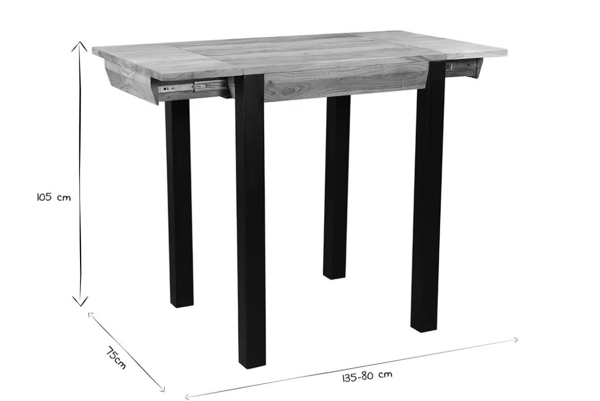 Table de bar extensible en bois massif et métal L80-135 cm TRAP