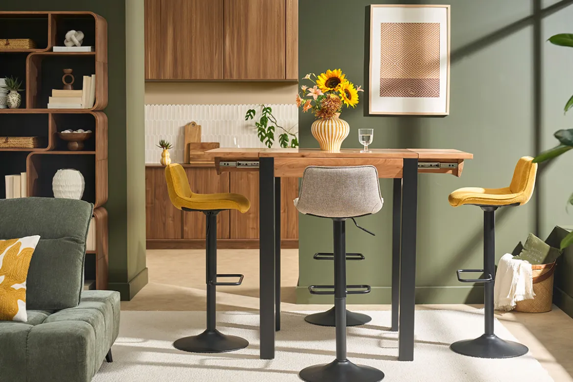 Table de bar extensible en bois massif et métal L80-135 cm TRAP