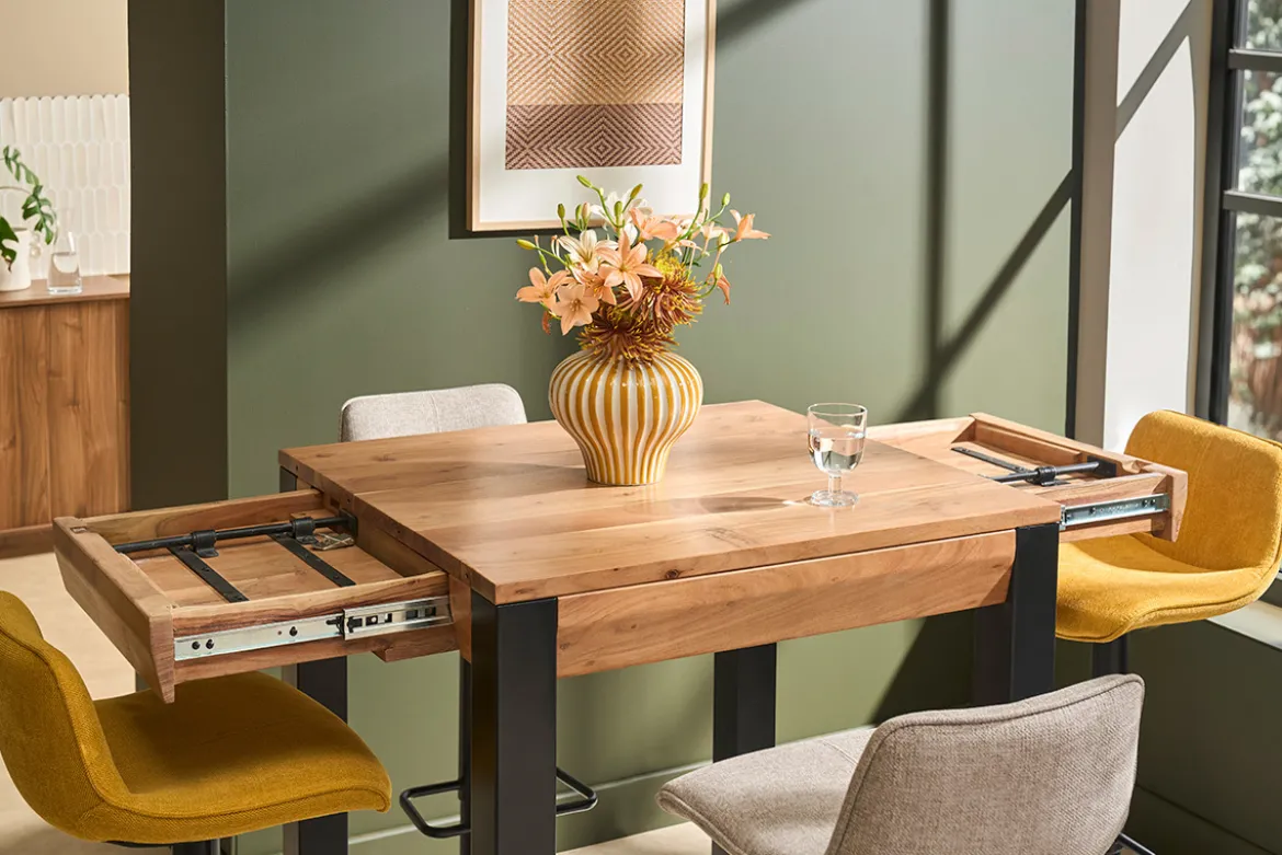 Table de bar extensible en bois massif et métal L80-135 cm TRAP