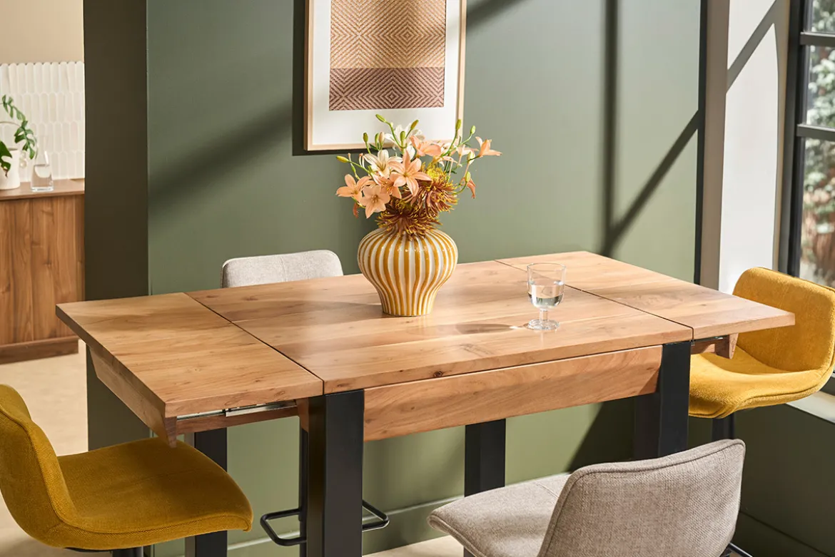 Table de bar extensible en bois massif et métal L80-135 cm TRAP