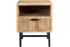 Table de chevet avec rangements bois manguier massif gravé et métal noir MORISSON