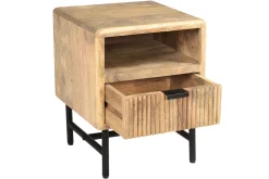 Table de chevet avec rangements bois manguier massif gravé et métal noir MORISSON