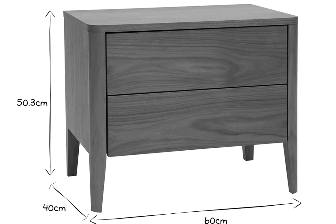 Table de chevet avec rangements 2 tiroirs bois foncé noyer BENJA