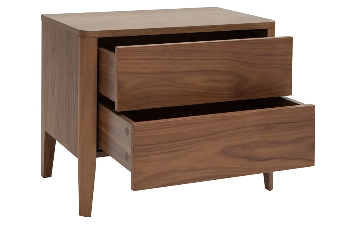 Table de chevet avec rangements 2 tiroirs bois foncé noyer BENJA