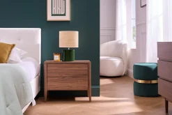 Table de chevet avec rangements 2 tiroirs bois foncé noyer BENJA