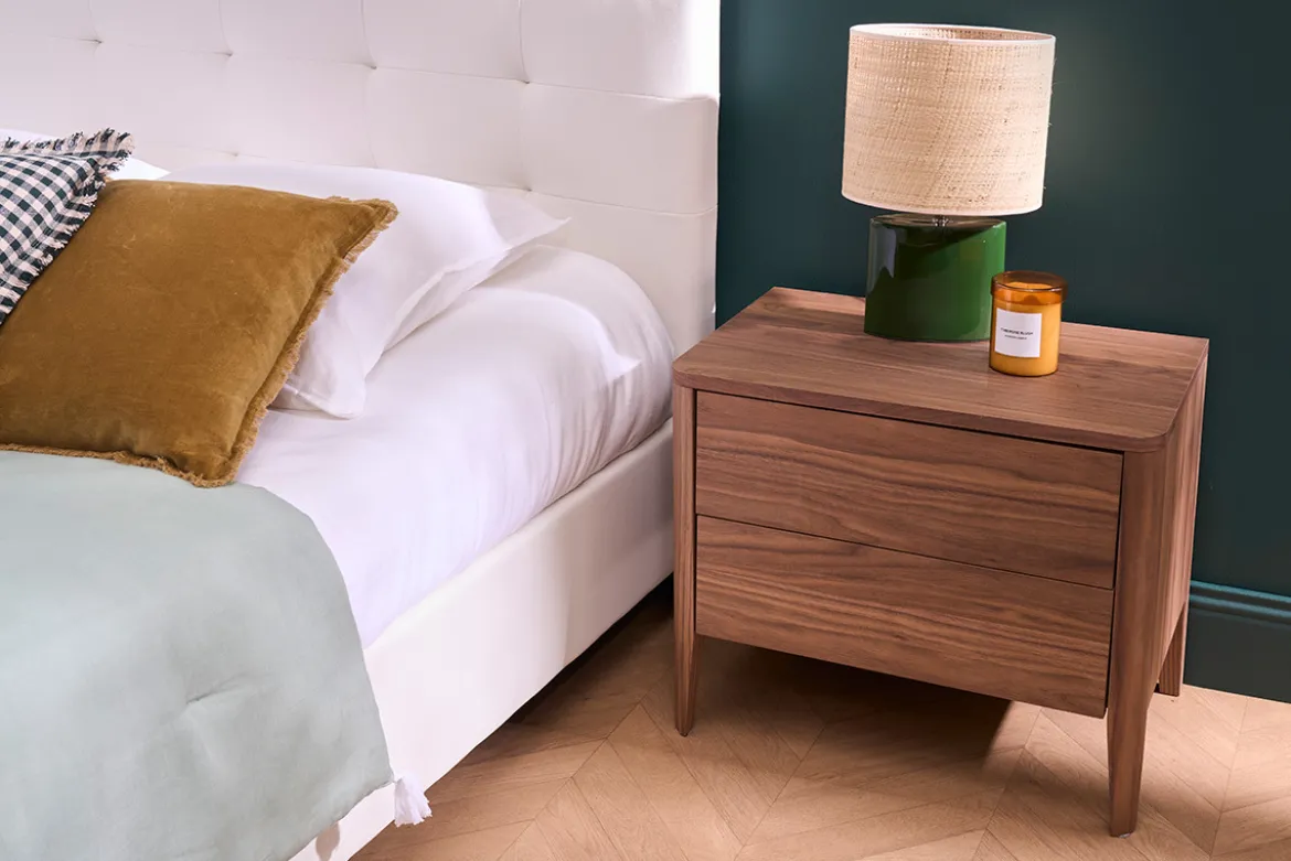 Table de chevet avec rangements 2 tiroirs bois foncé noyer BENJA