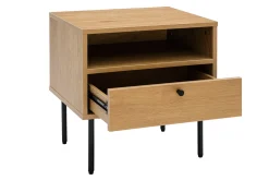Table de chevet avec rangements finition bois clair chêne et métal noir PERNELLE