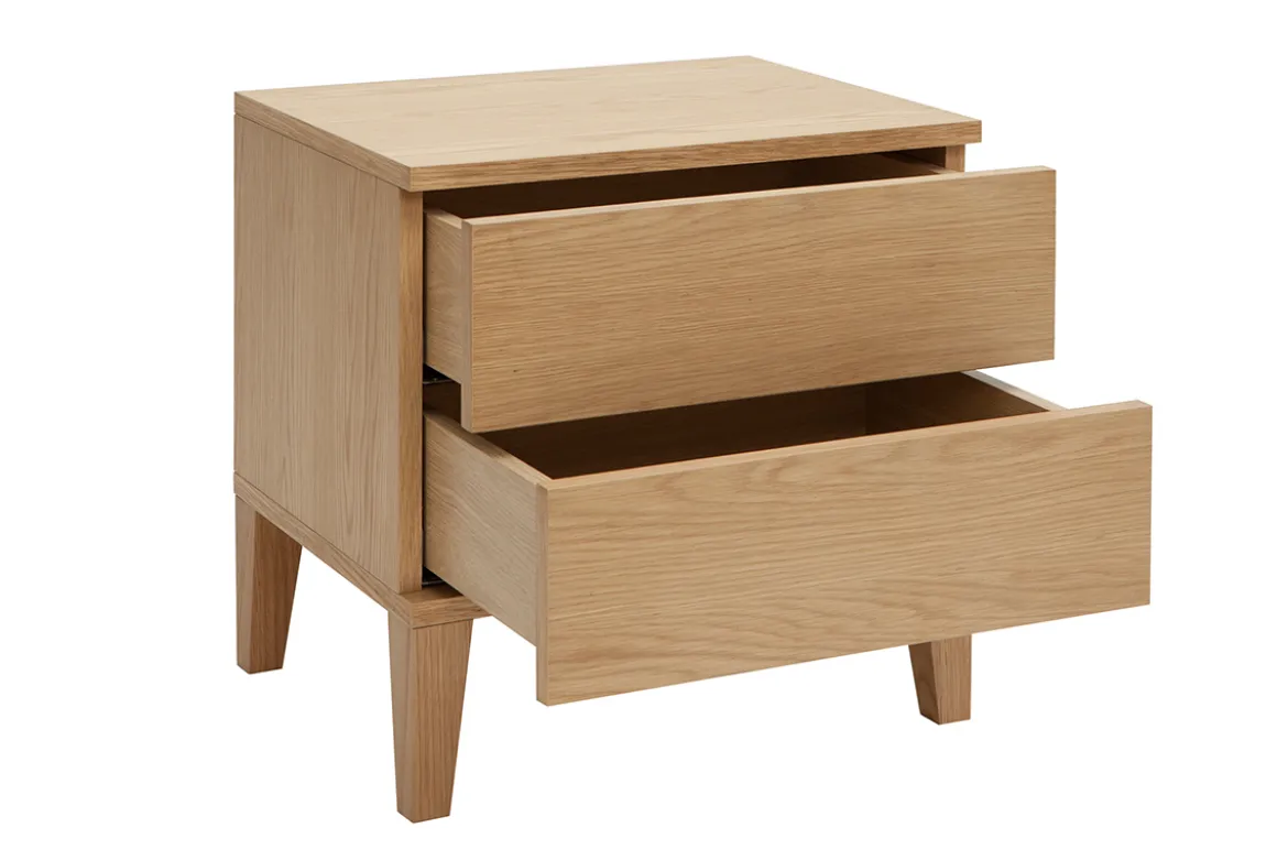 Table de chevet avec rangements 2 tiroirs scandinave bois clair chêne FREDDY