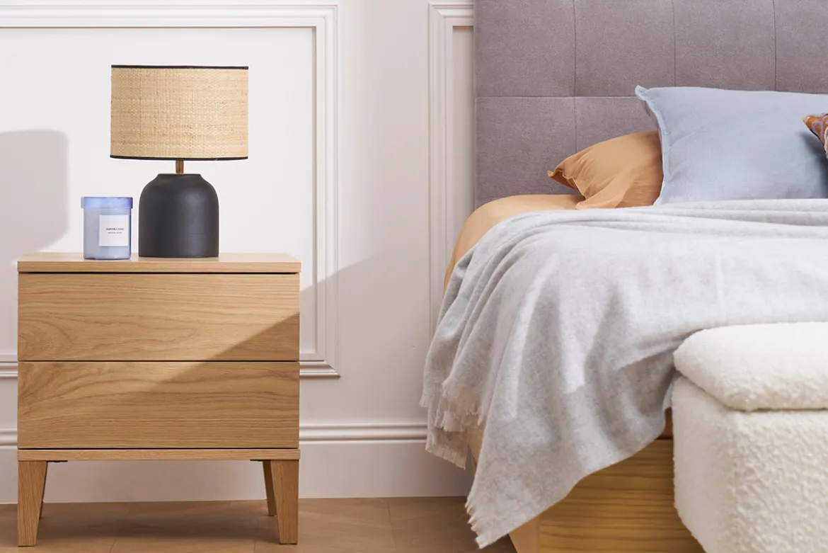 Table de chevet avec rangements 2 tiroirs scandinave bois clair chêne FREDDY