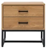 Table de chevet avec rangements 2 tiroirs finition bois clair chêne et métal noir LOVATO