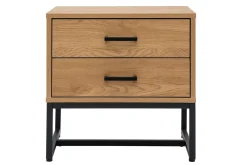 Table de chevet avec rangements 2 tiroirs finition bois clair chêne et métal noir LOVATO