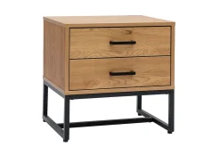 Table de chevet avec rangements 2 tiroirs finition bois clair chêne et métal noir LOVATO