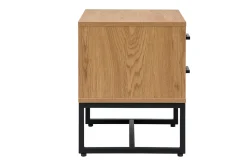 Table de chevet avec rangements 2 tiroirs finition bois clair chêne et métal noir LOVATO