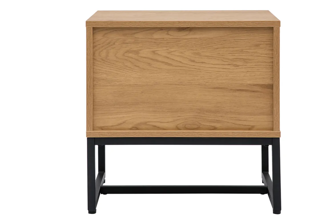 Table de chevet avec rangements 2 tiroirs finition bois clair chêne et métal noir LOVATO