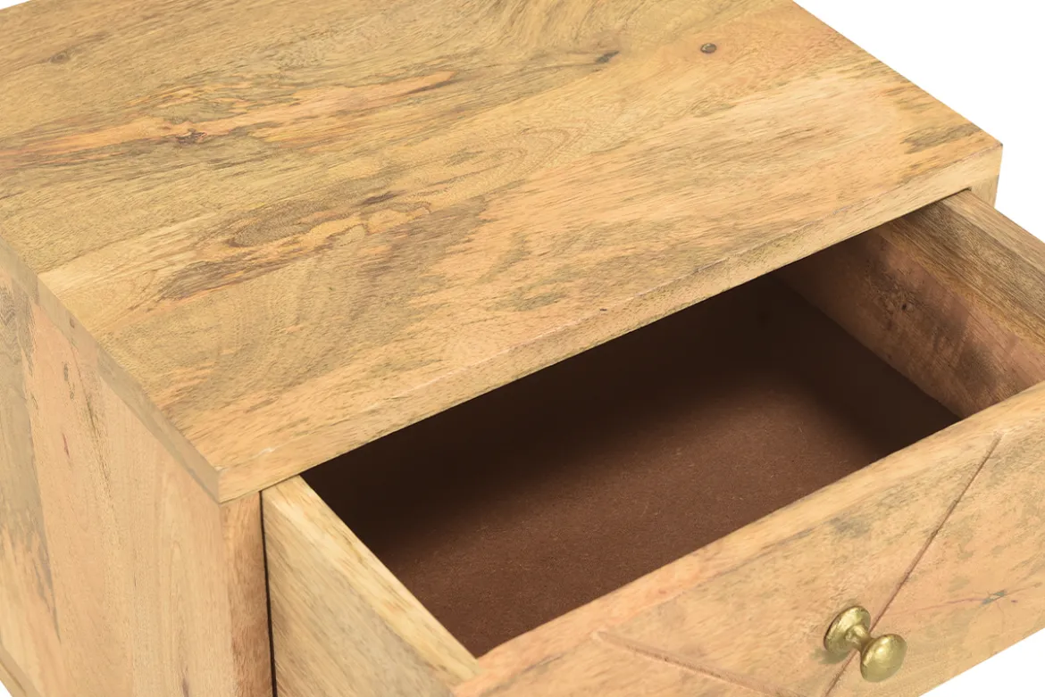 Table de chevet avec rangements bois manguier massif gravé et métal doré LINIUM
