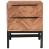 Table de chevet avec rangements 2 tiroirs à motifs chevrons en bois massif et métal noir STICK