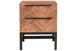 Table de chevet avec rangements 2 tiroirs à motifs chevrons en bois massif et métal noir STICK