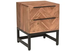 Table de chevet avec rangements 2 tiroirs à motifs chevrons en bois massif et métal noir STICK