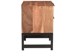 Table de chevet avec rangements 2 tiroirs à motifs chevrons en bois massif et métal noir STICK