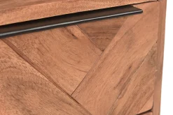Table de chevet avec rangements 2 tiroirs à motifs chevrons en bois massif et métal noir STICK