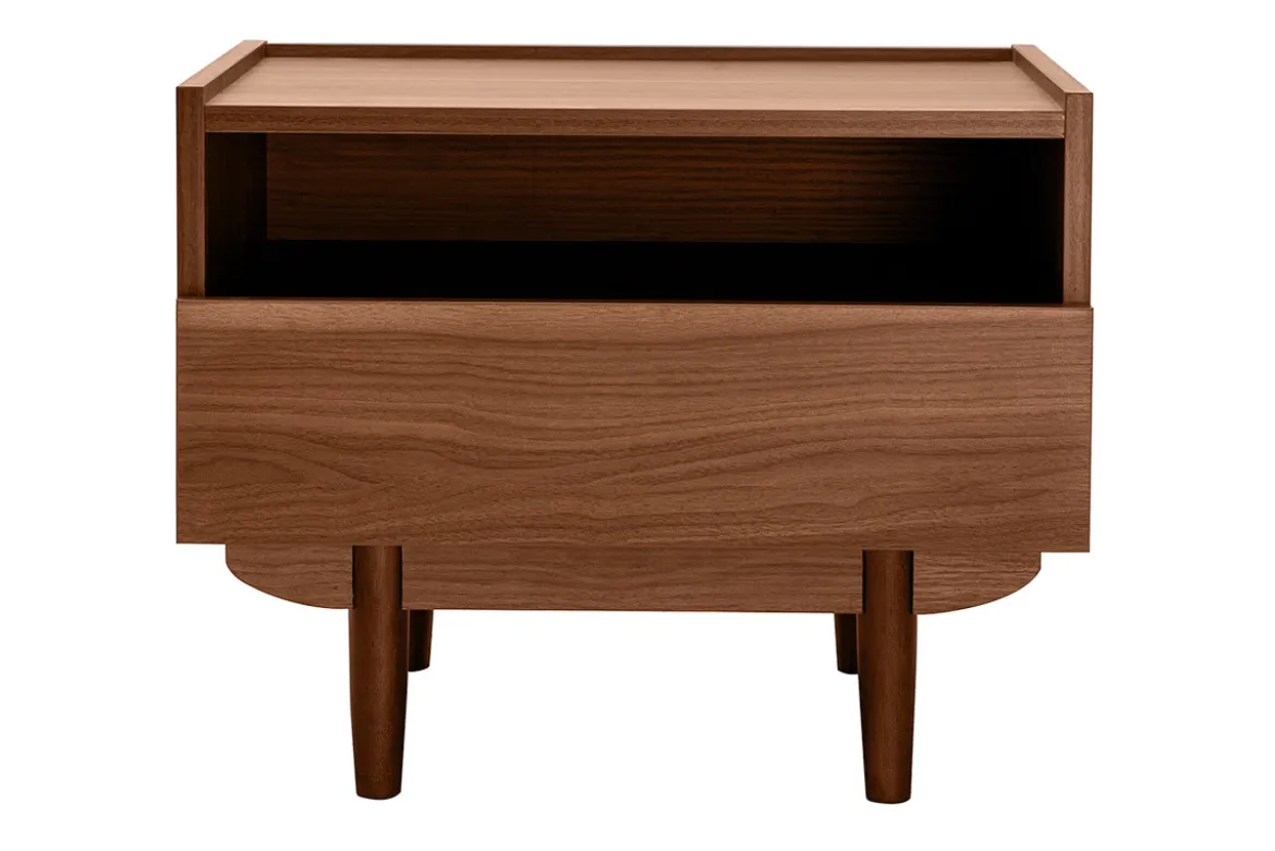Table de chevet avec rangements finition bois foncé noyer SANAA