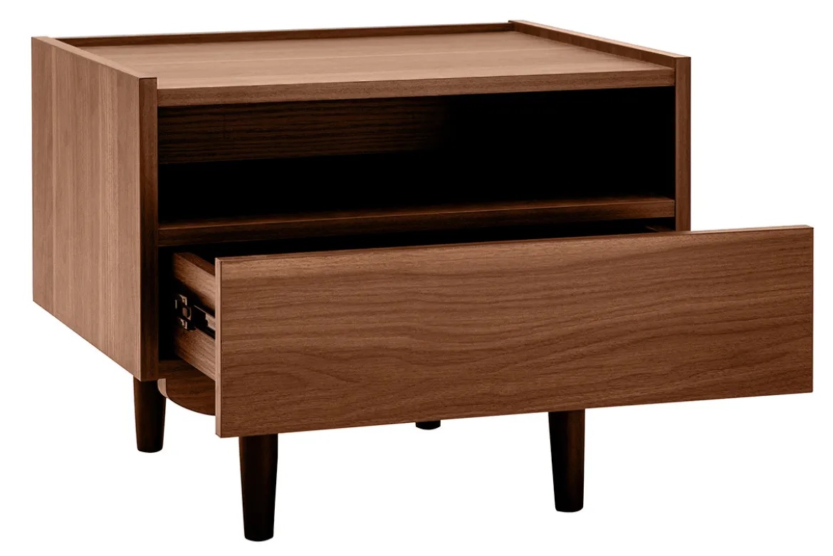 Table de chevet avec rangements finition bois foncé noyer SANAA