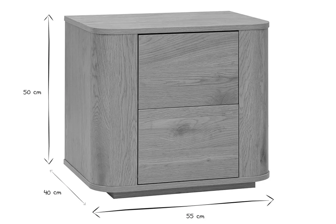 Table de chevet avec rangements 2 tiroirs finition bois clair chêne NEGAN
