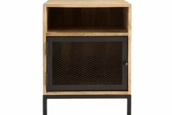Table de chevet avec rangements industriel bois manguier massif et métal perforé RACK