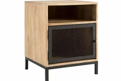 Table de chevet avec rangements industriel bois manguier massif et métal perforé RACK
