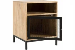 Table de chevet avec rangements industriel bois manguier massif et métal perforé RACK