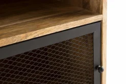 Table de chevet avec rangements industriel bois manguier massif et métal perforé RACK