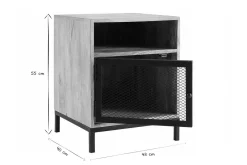 Table de chevet avec rangements industriel bois manguier massif et métal perforé RACK